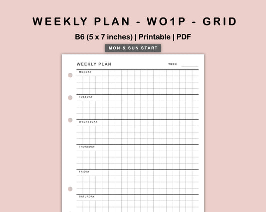 B6 Inserts - Weekly Plan - WO1P - Grid