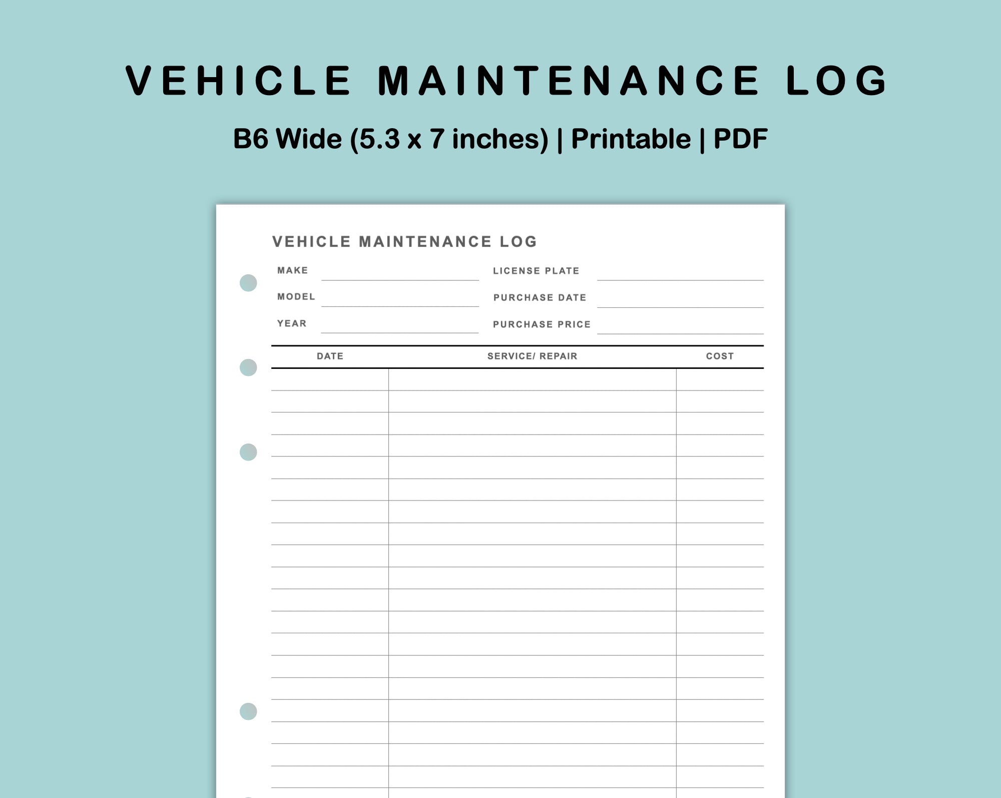 b6-wide-inserts-vehicle-maintenance-log-kjunstudio for Vehicle Maintenance Log Free Printable Pdf B6 Wide Inserts - Vehicle Maintenance Log – kjunstudio for Vehicle Maintenance Log Free Printable Pdf