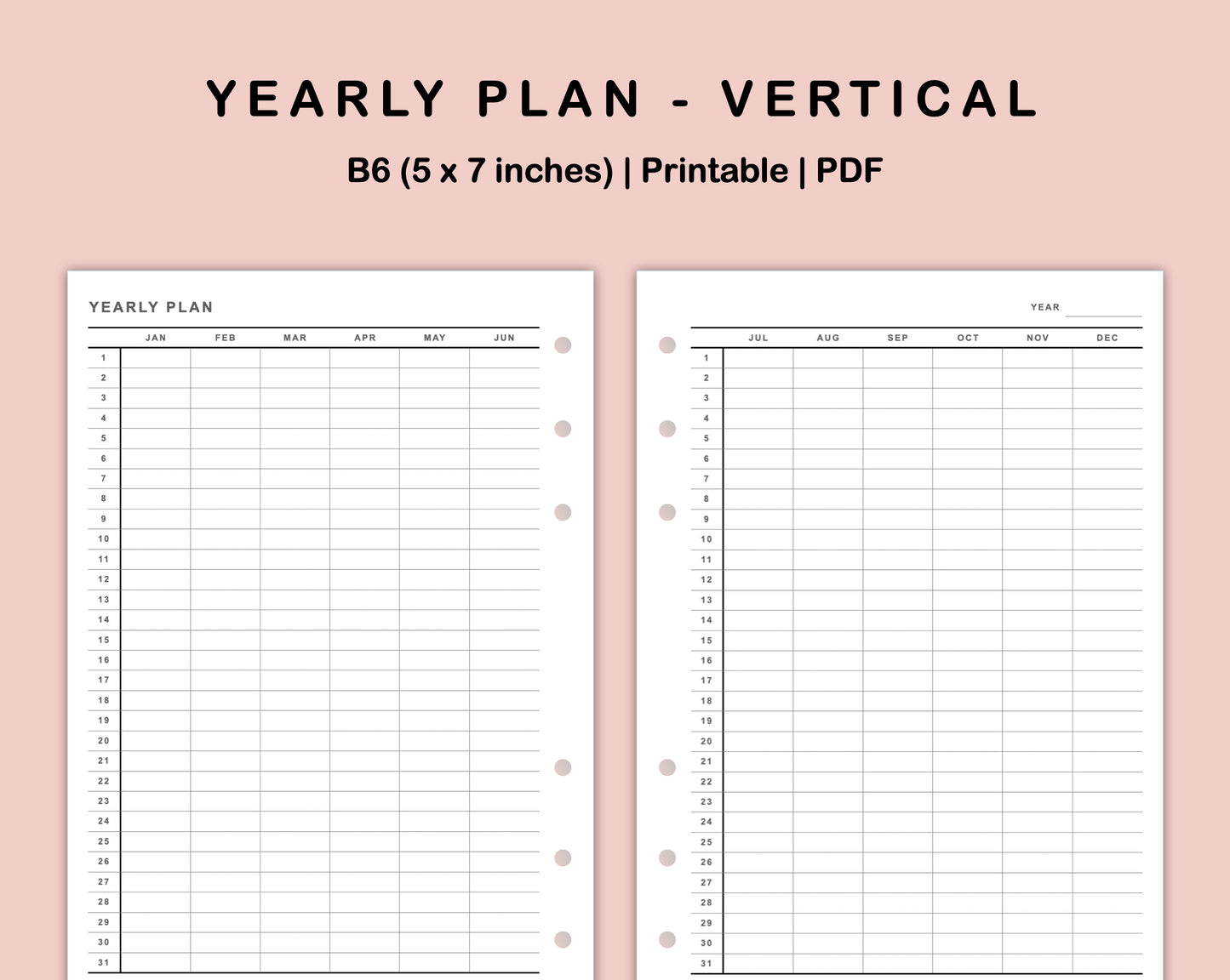 B6 Inserts - Yearly Plan - Vertical