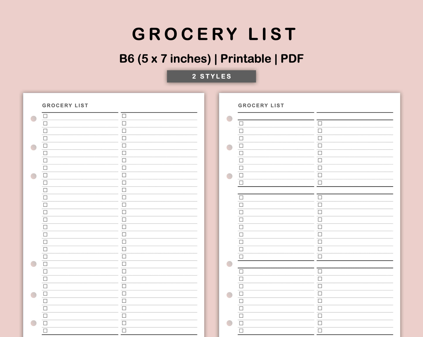 B6 Inserts - Grocery List