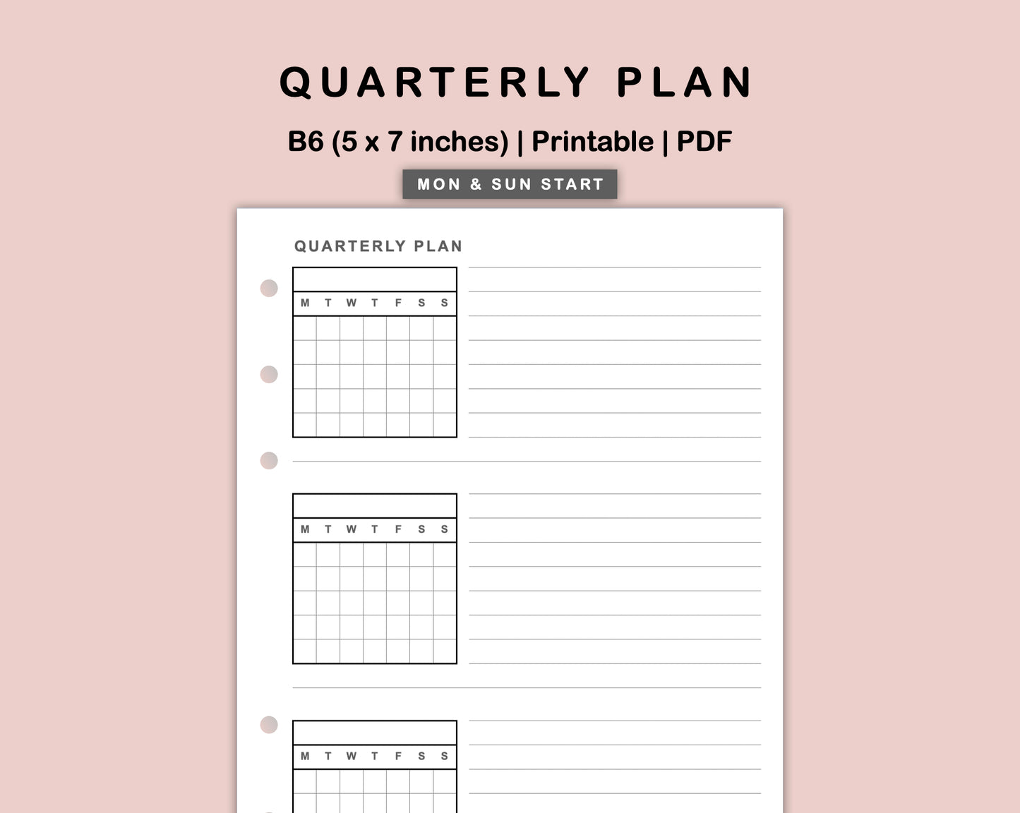B6 Inserts - Quarterly Plan with Calendar