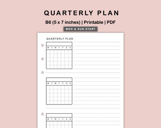 B6 Inserts - Quarterly Plan with Calendar