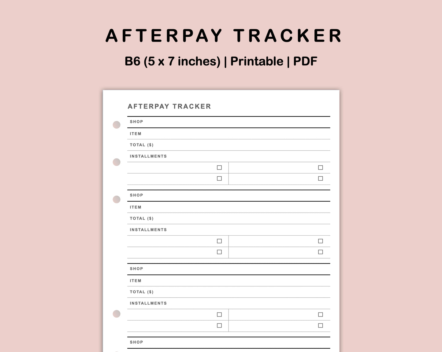B6 Inserts - Afterpay Tracker