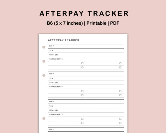 B6 Inserts - Afterpay Tracker