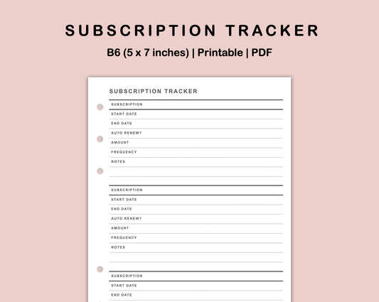 B6 Inserts - Subscription Tracker
