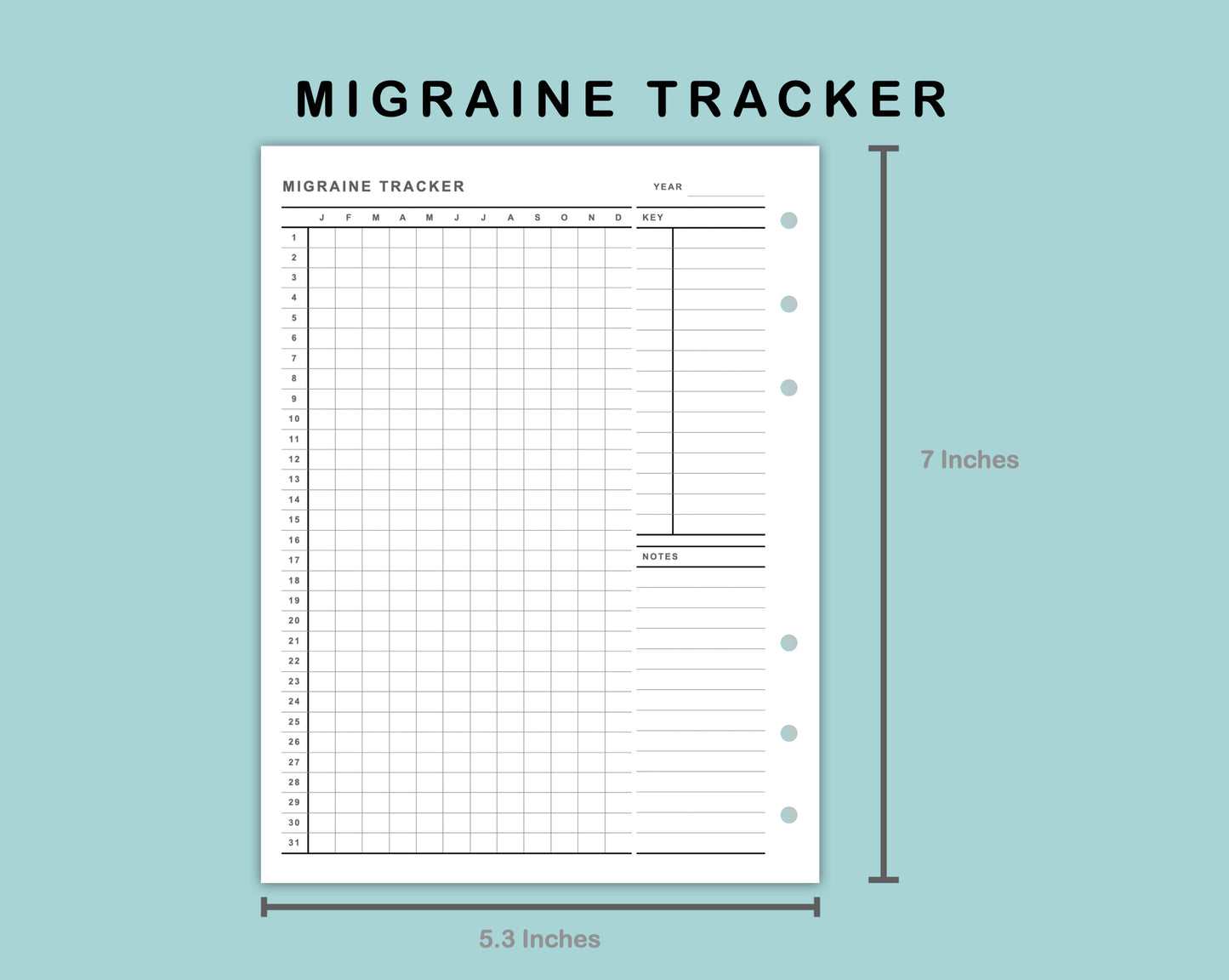 B6 Wide Inserts - Migraine Tracker