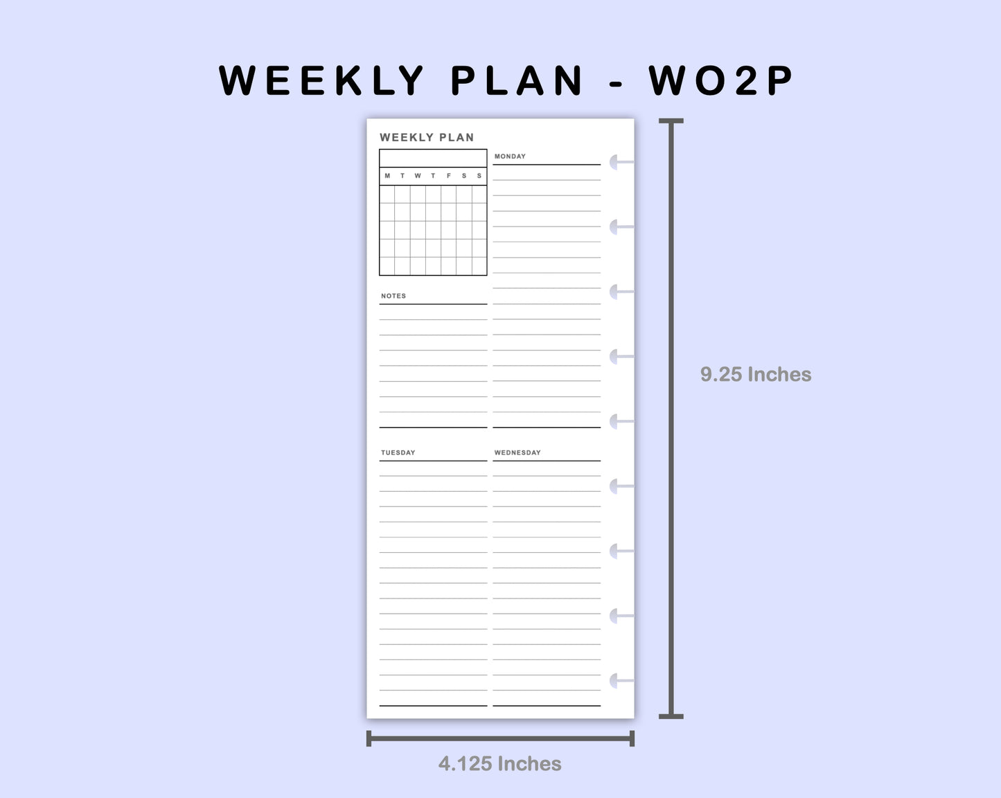 Skinny Classic HP Inserts - Weekly Plan - WO2P - with Calendar