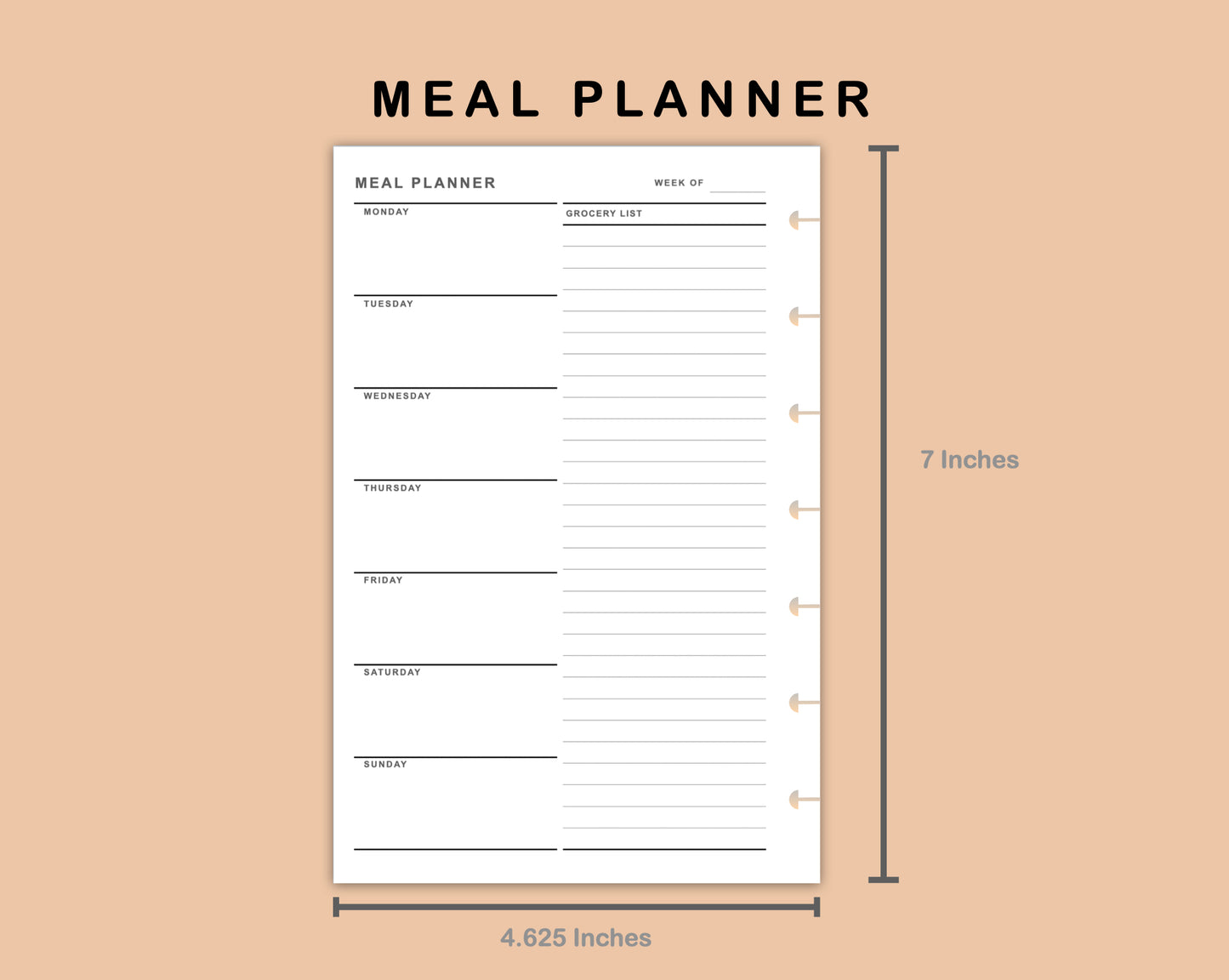 Mini Happy Planner Inserts - Meal Planner with Grocery List
