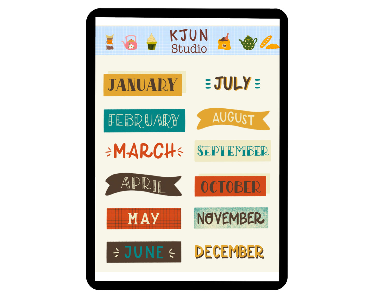 Digital Sticker - Month Name in Vintage theme
