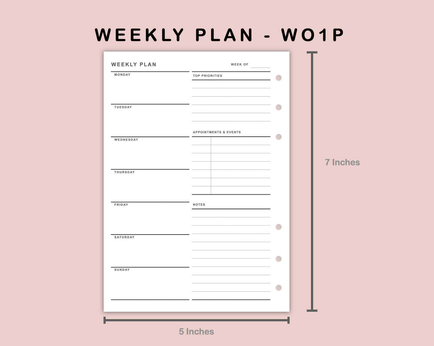 B6 Inserts - Weekly Plan - WO1P - with Top Priority