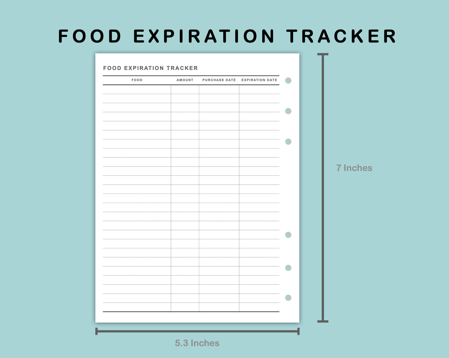B6 Wide Inserts - Food Expiration Tracker