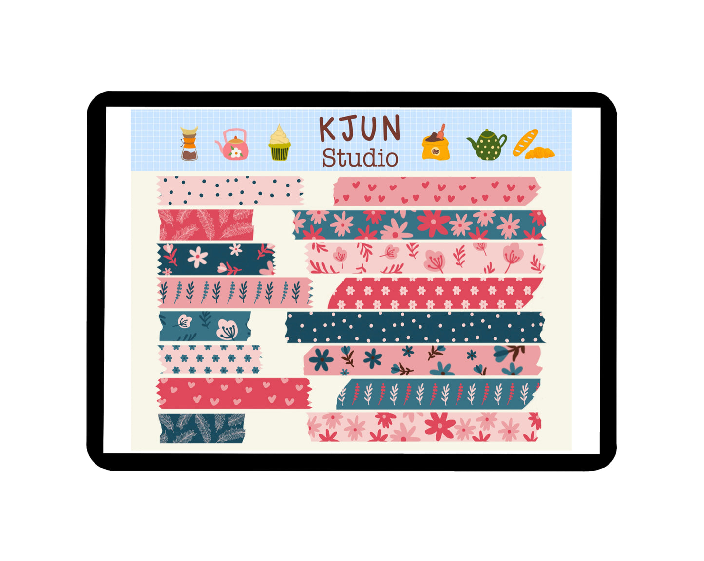 Digital Washi Tape - Blue Pink Floral