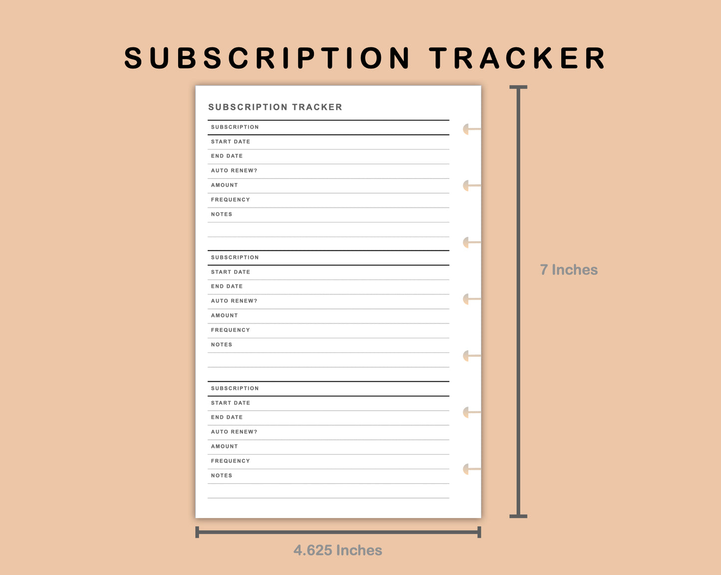 Mini Happy Planner Inserts - Subscription Tracker