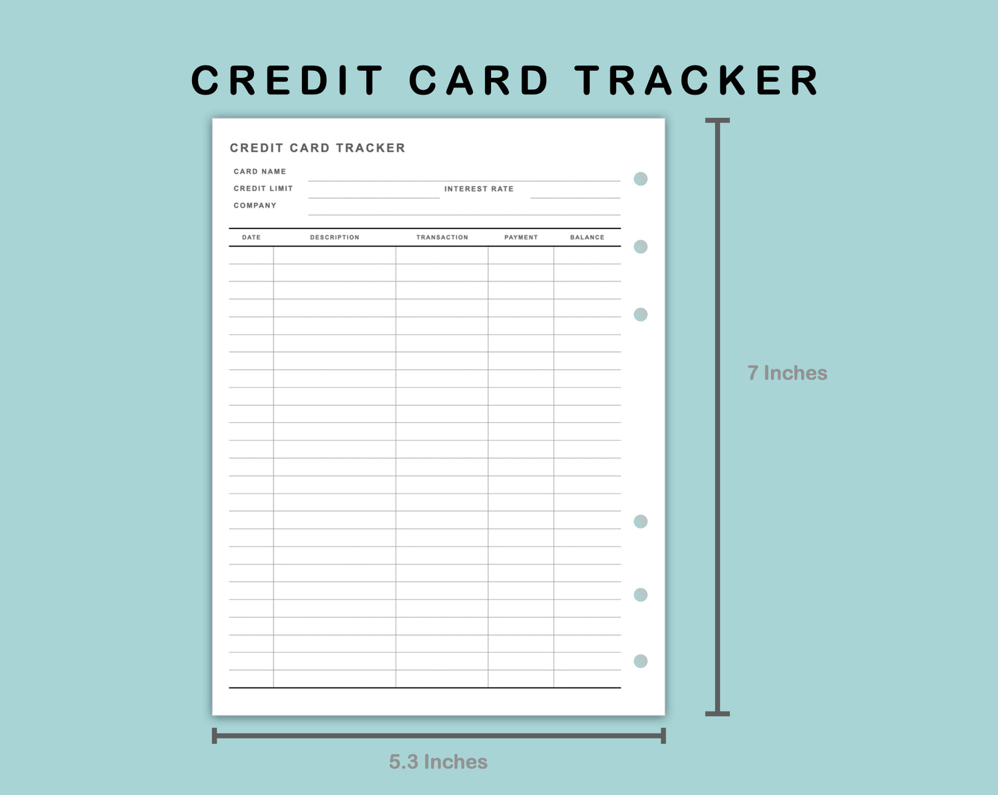 B6 Wide Inserts - Credit Card Tracker