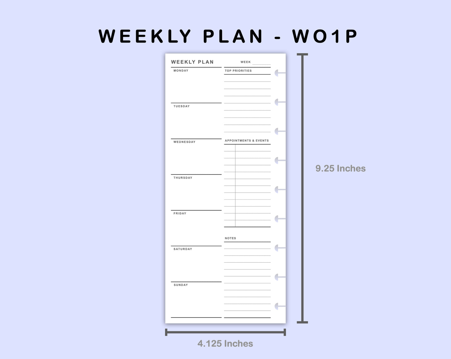 Skinny Classic HP Inserts - Weekly Plan - WO1P - with Top Priority