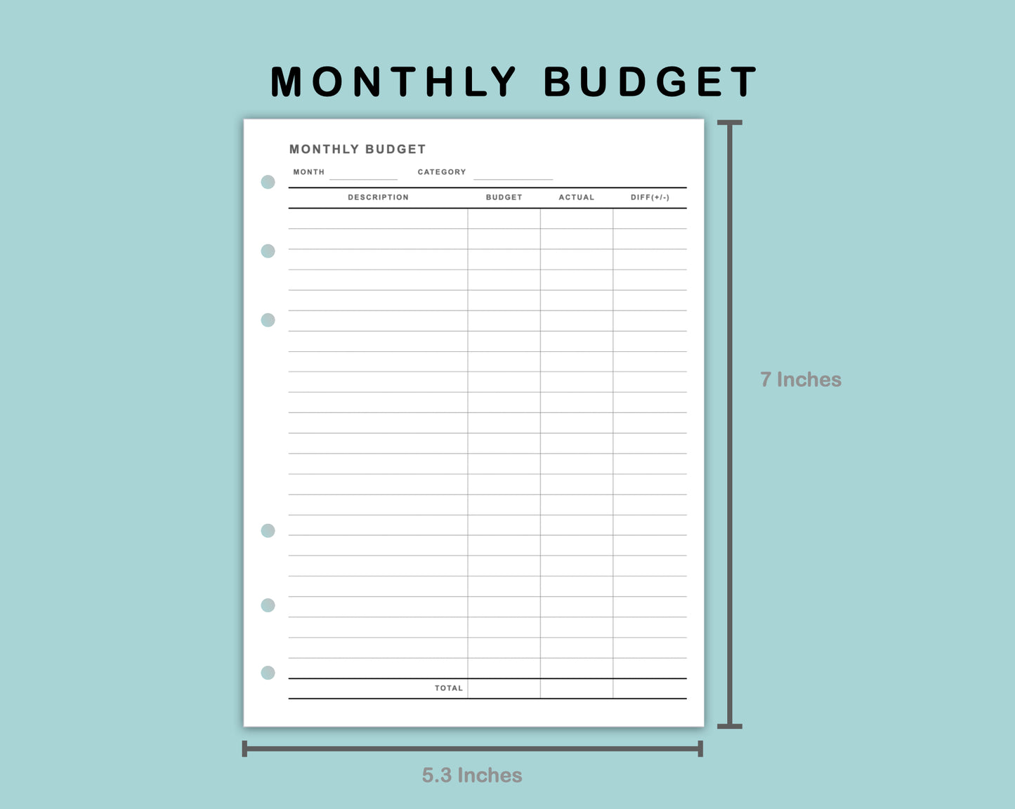 B6 Wide Inserts - Monthly Budget
