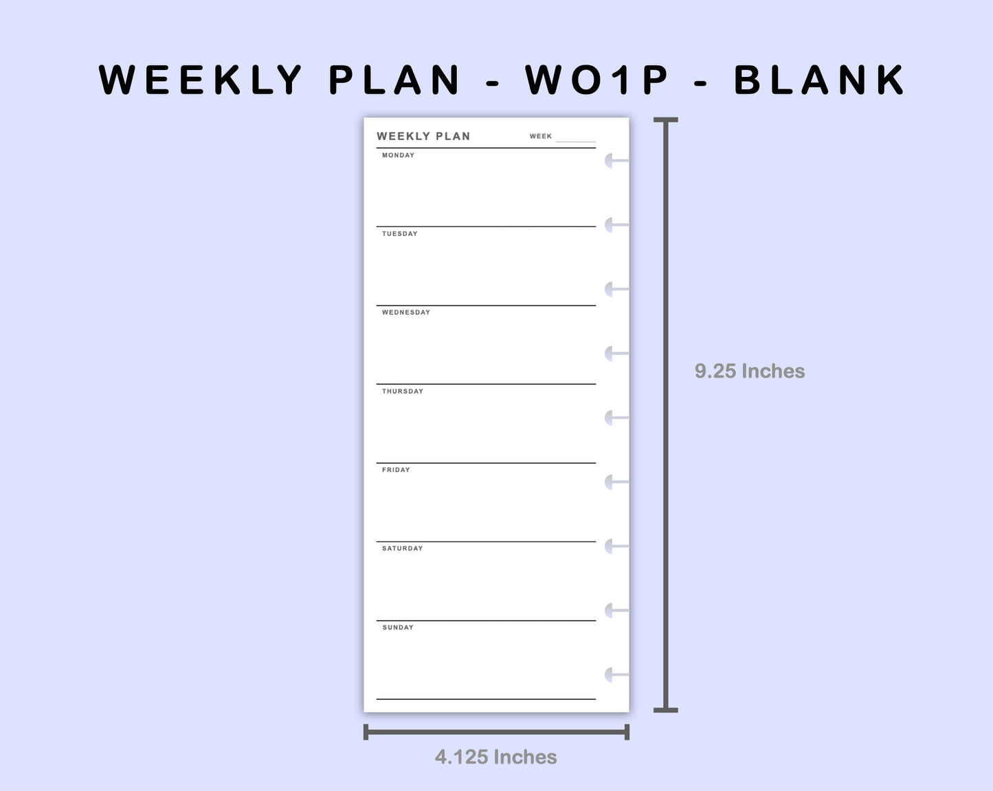 Skinny Classic HP Inserts - Weekly Plan - WO1P - Blank