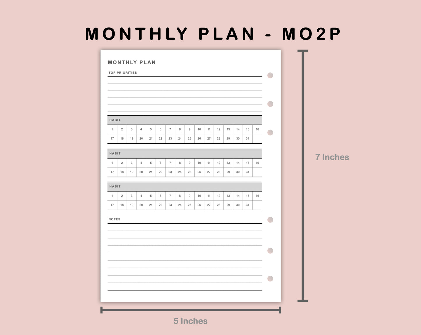 B6 Inserts - Monthly Plan - MO2P - with Habit Tracker