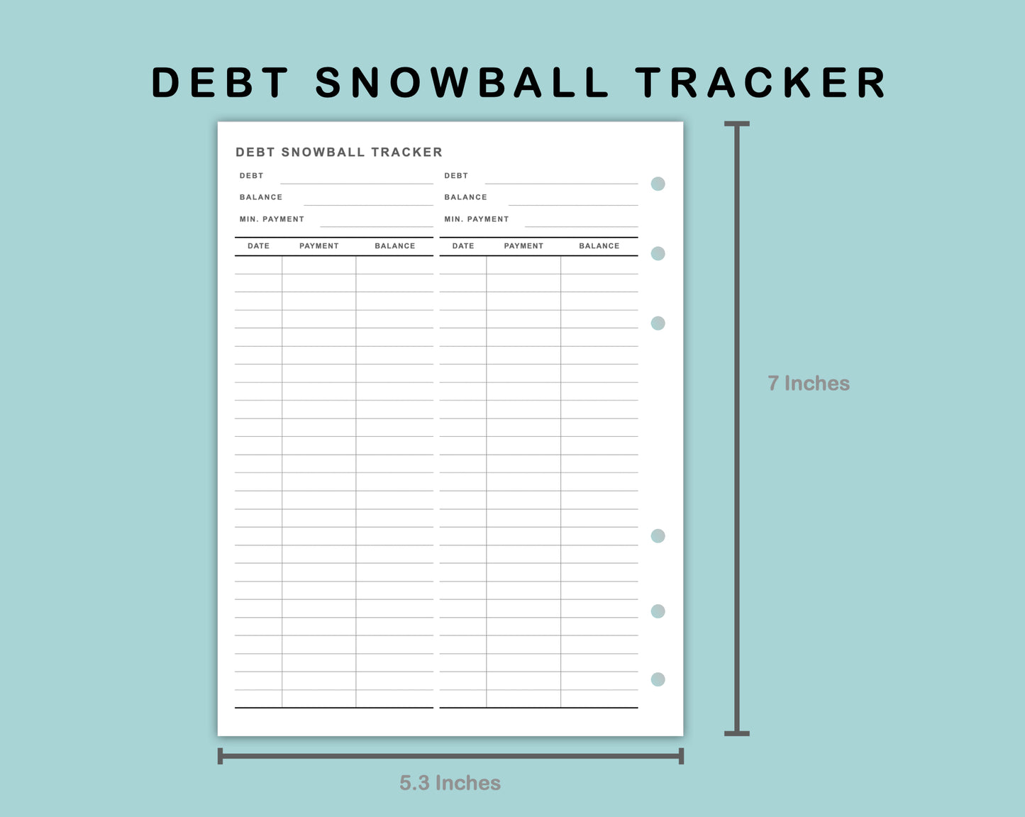 B6 Wide Inserts - Debt Snowball Tracker