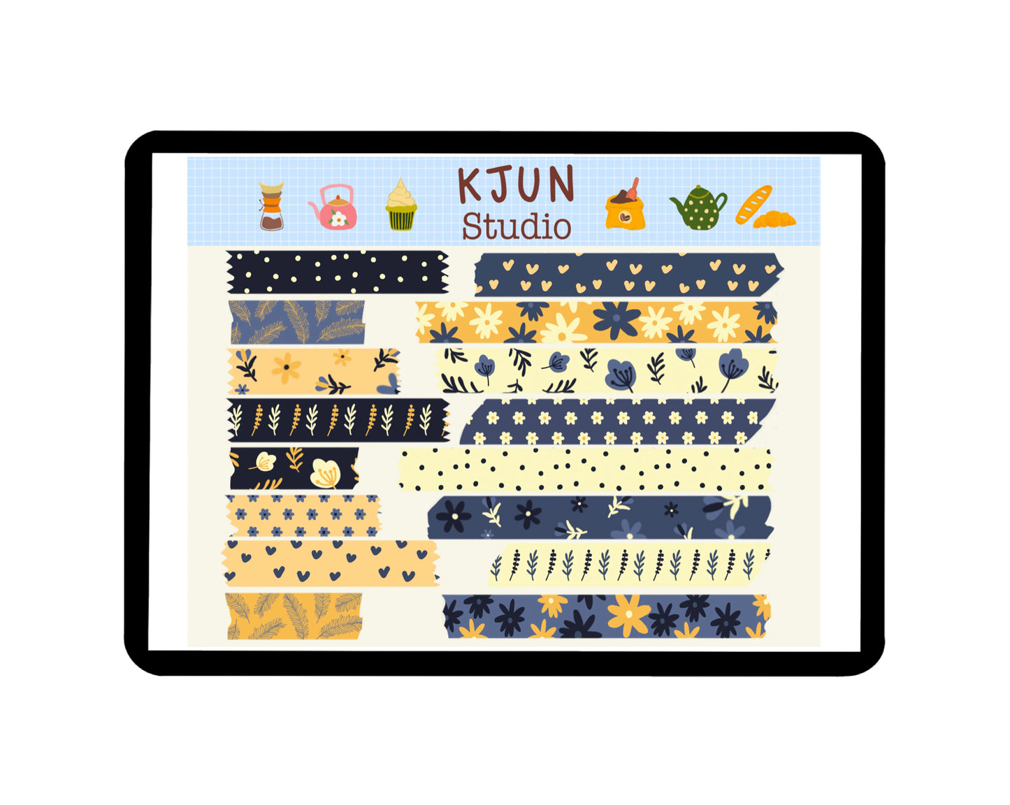 Digital Washi Tape - Blue Mustard Floral