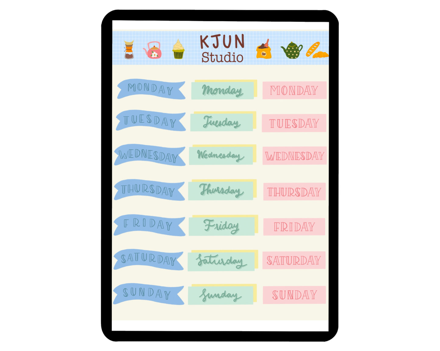 Digital Sticker - Days of the week in Pastel theme