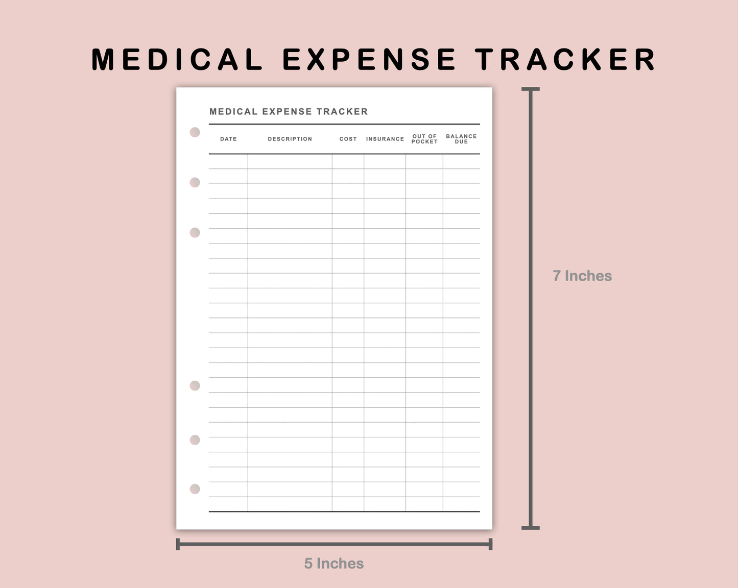 B6 Inserts - Medical Expense Tracker