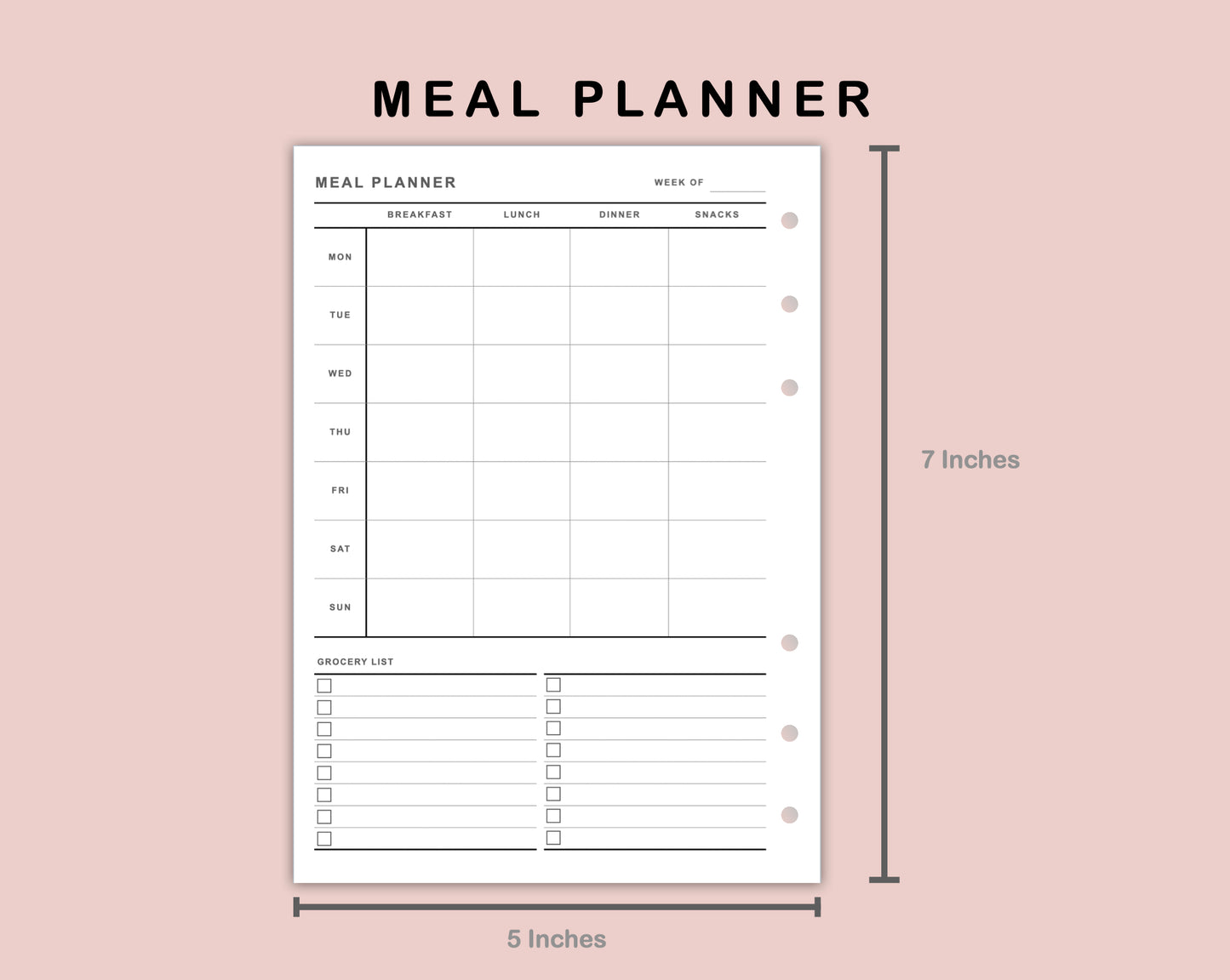 B6 Inserts - Meal Planner with Grocery List