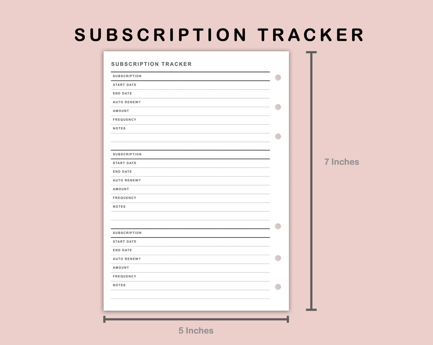 B6 Inserts - Subscription Tracker