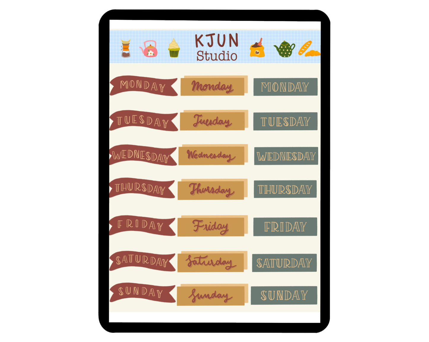 Digital Sticker - Days of the week in Boho theme