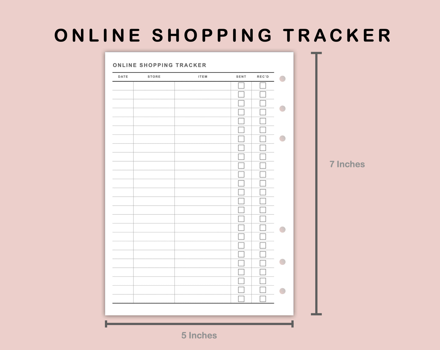 B6 Inserts - Online Shopping Tracker