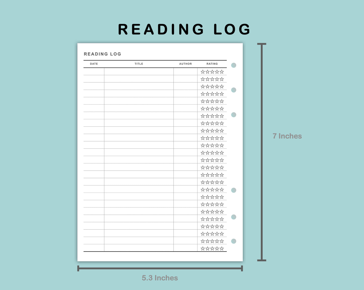 B6 Wide Inserts - Reading Log