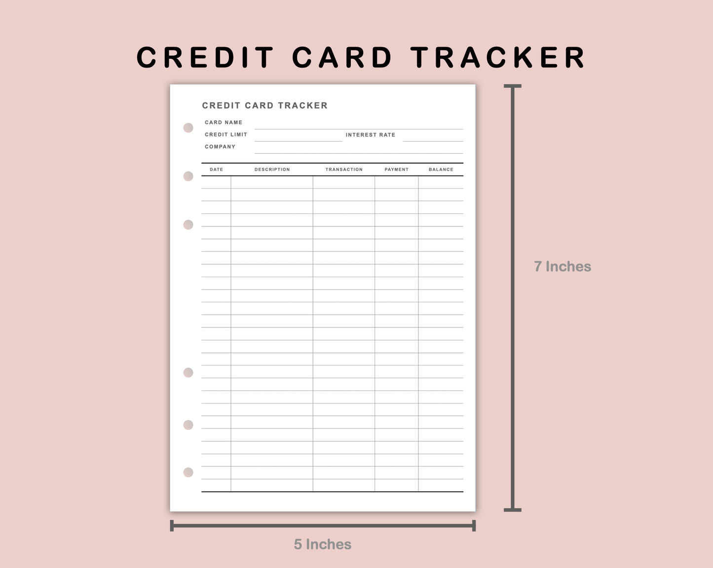 B6 Inserts - Credit Card Tracker