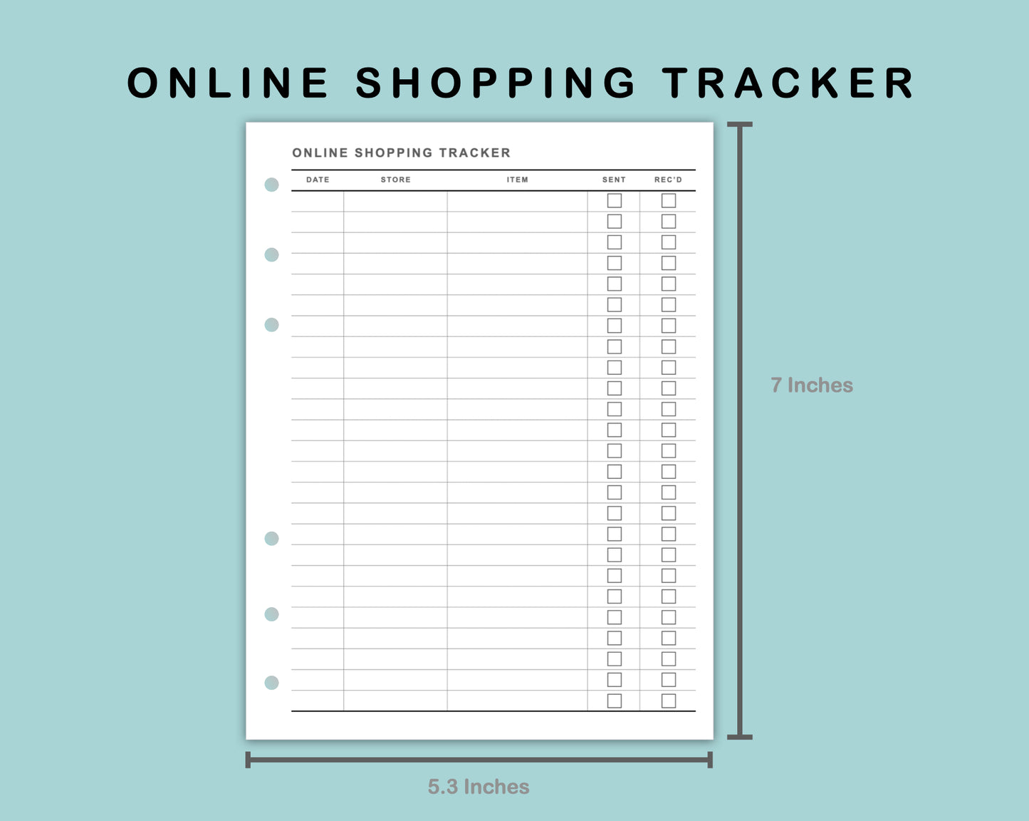B6 Wide Inserts - Online Shopping Tracker
