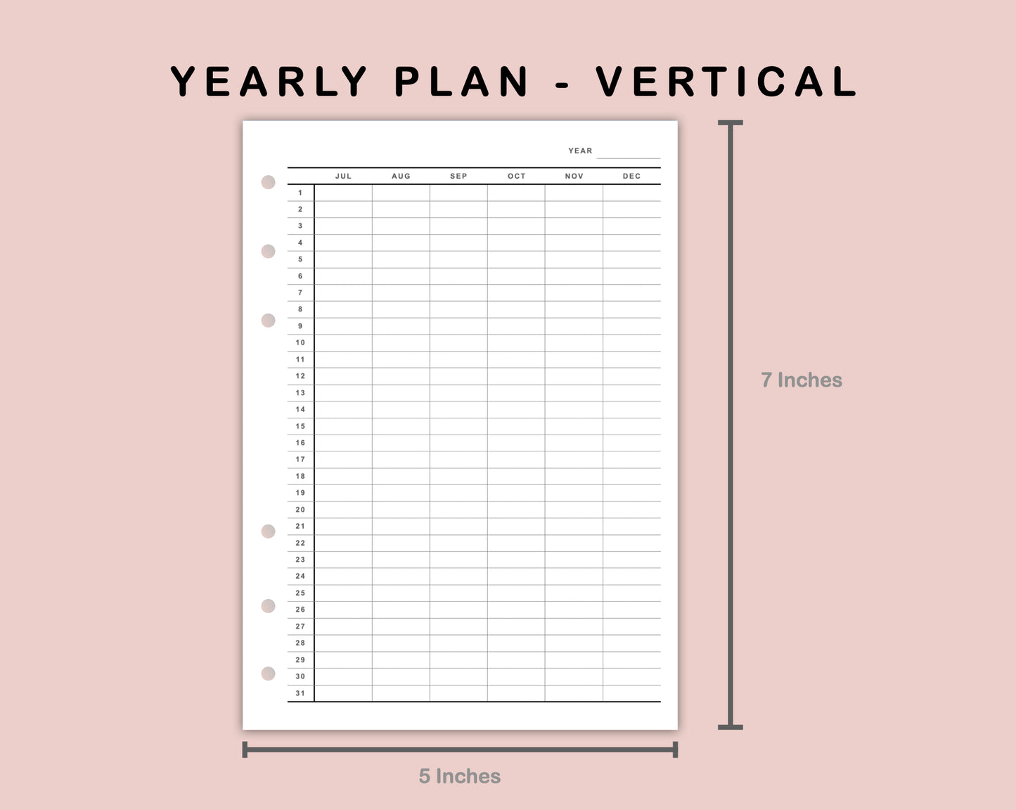 B6 Inserts - Yearly Plan - Vertical