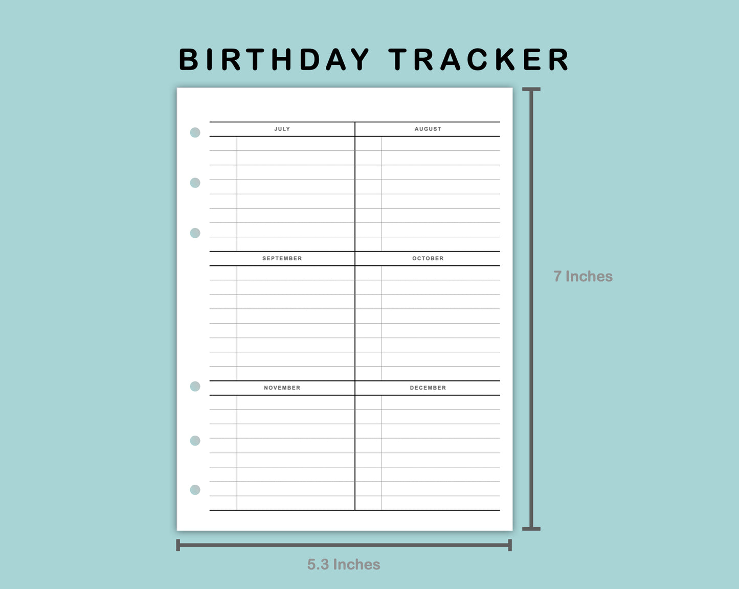 B6 Wide Inserts - Birthday Tracker