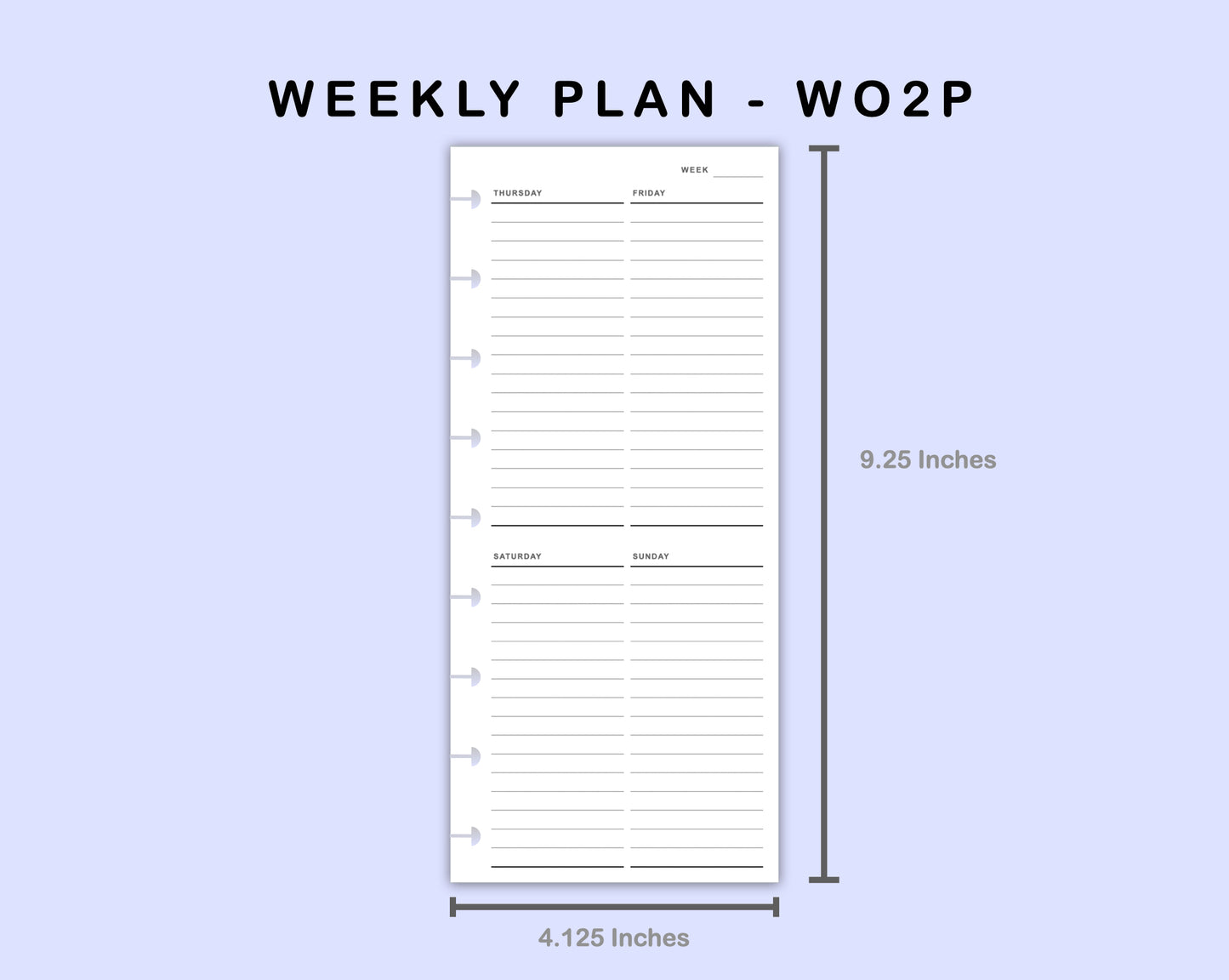 Skinny Classic HP Inserts - Weekly Plan - WO2P - with Calendar