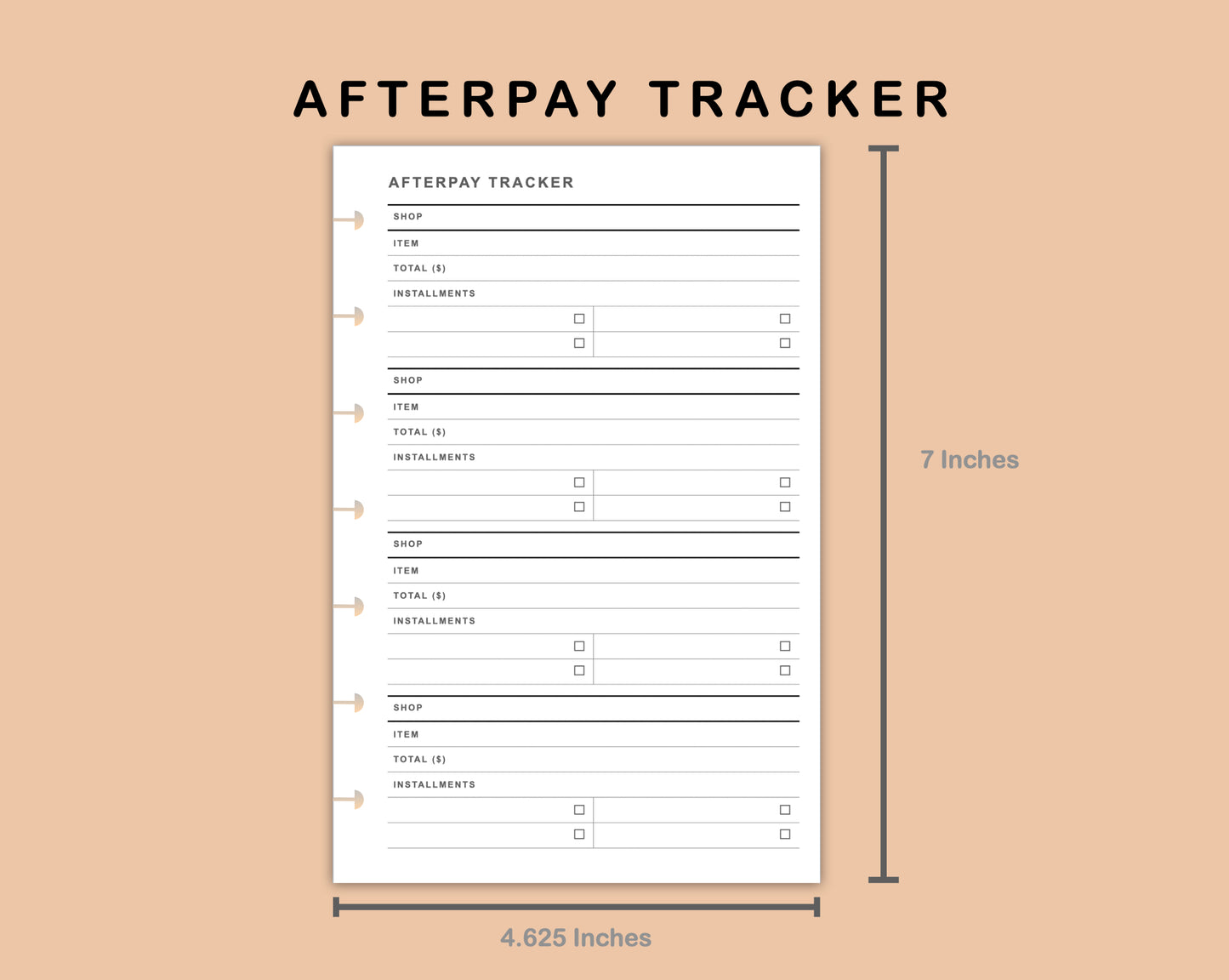 Mini Happy Planner Inserts - Afterpay Tracker