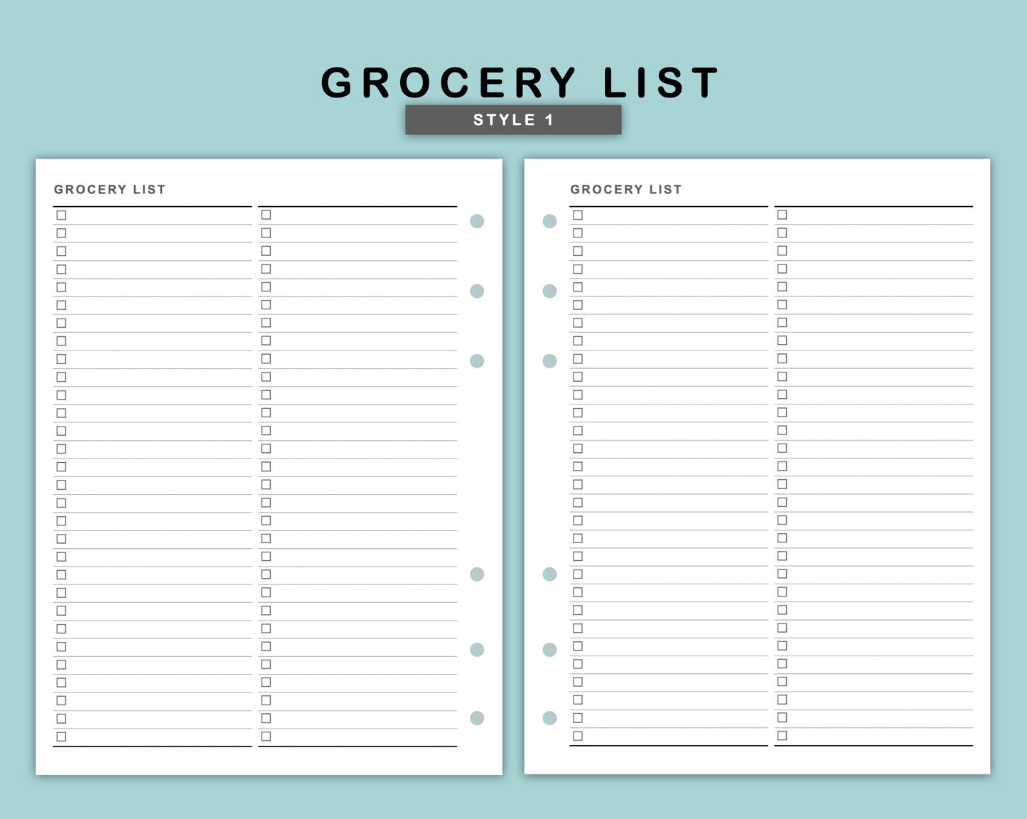 B6 Wide Inserts - Grocery List