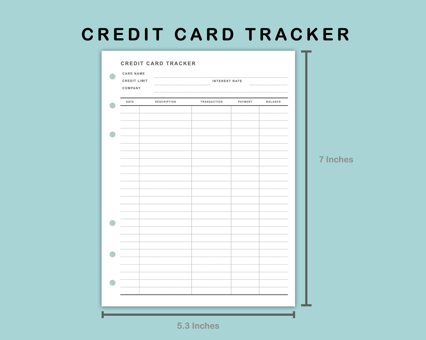 B6 Wide Inserts - Credit Card Tracker
