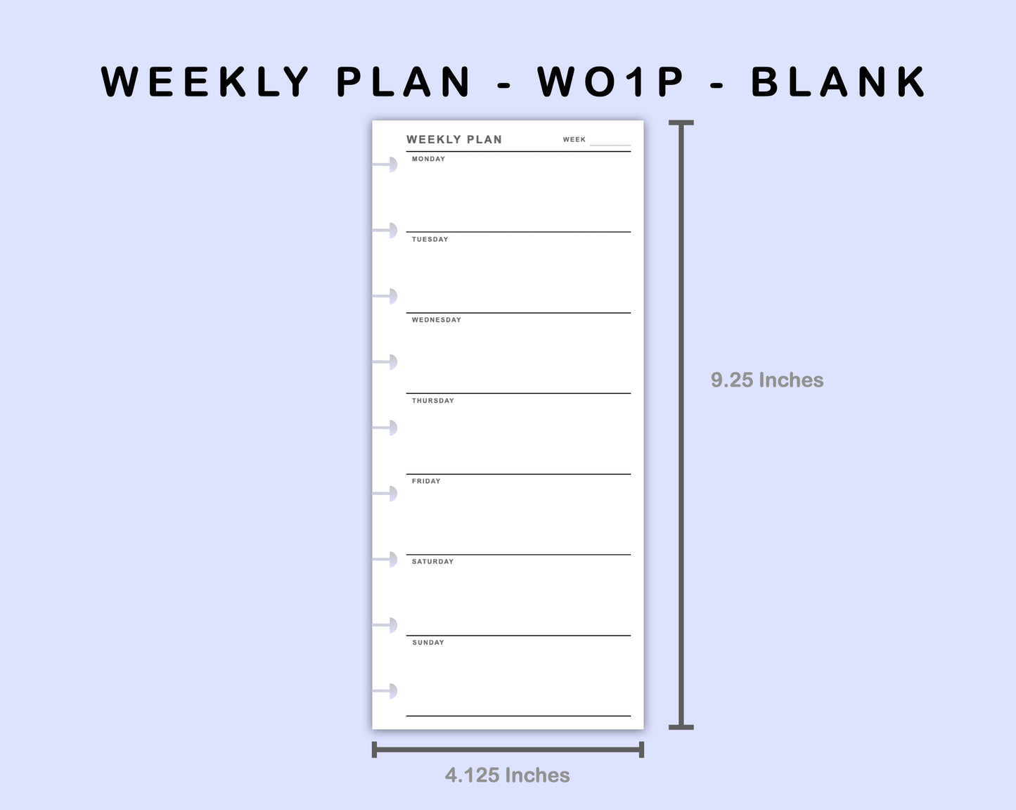 Skinny Classic HP Inserts - Weekly Plan - WO1P - Blank