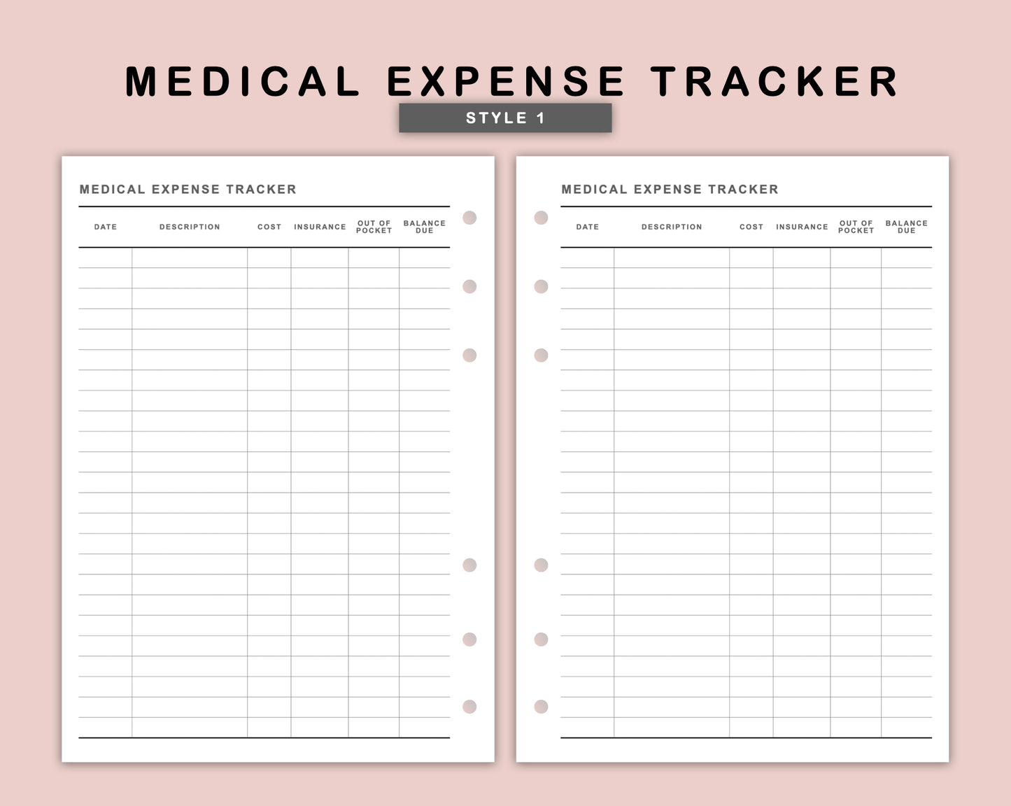 B6 Inserts - Medical Expense Tracker