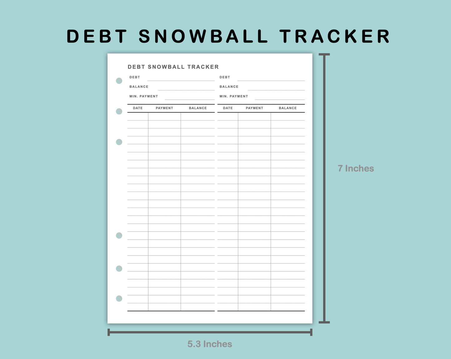 B6 Wide Inserts - Debt Snowball Tracker