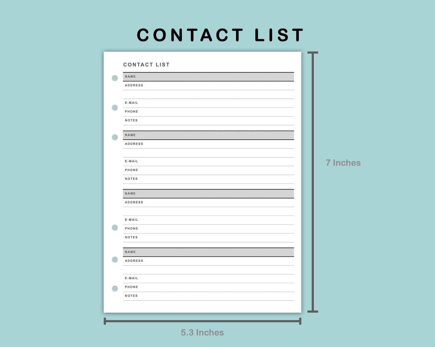B6 Wide Inserts - Contact List