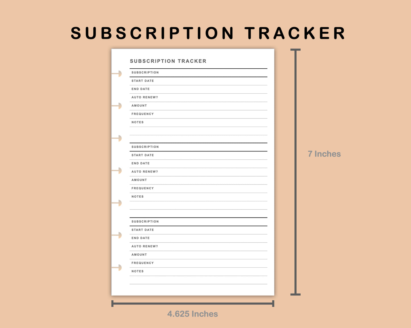 Mini Happy Planner Inserts - Subscription Tracker