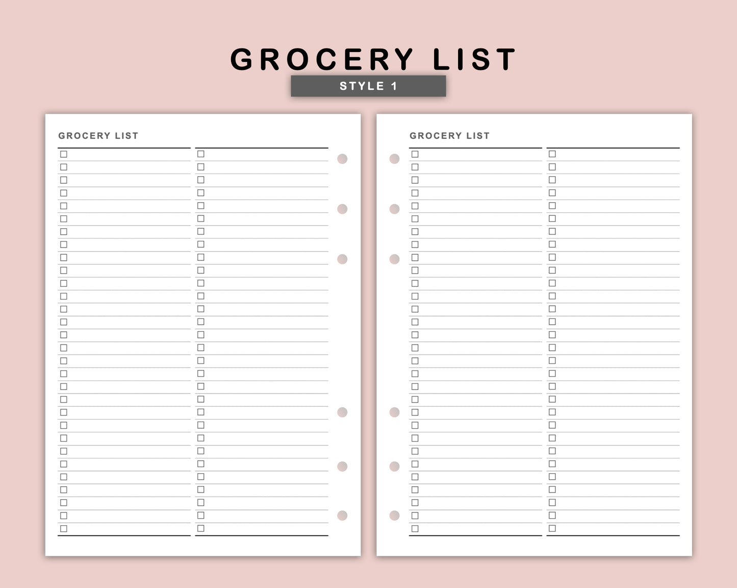 B6 Inserts - Grocery List