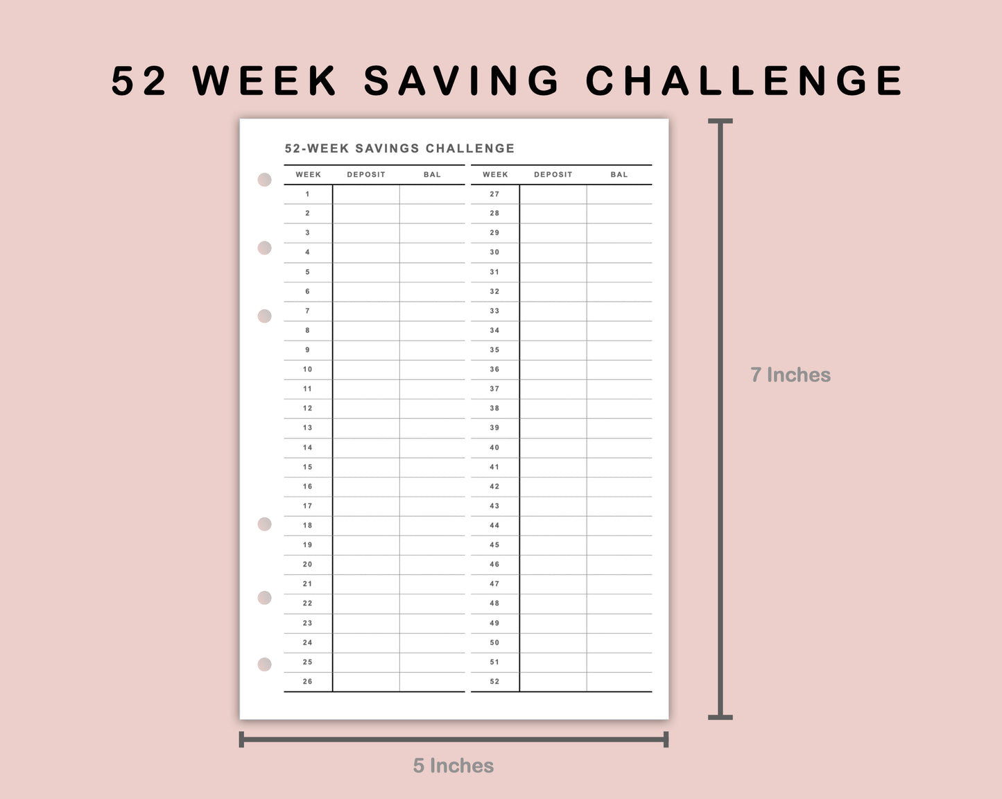 B6 Inserts - 52 Week Saving Challenge