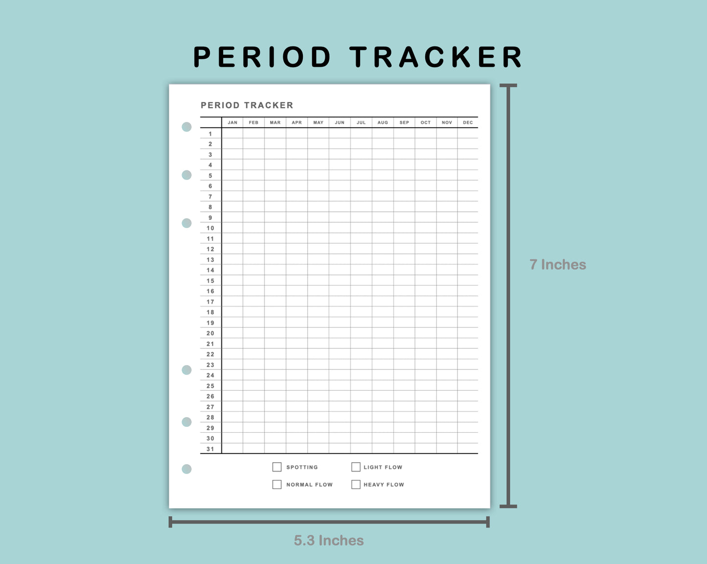 B6 Wide Inserts - Period Tracker
