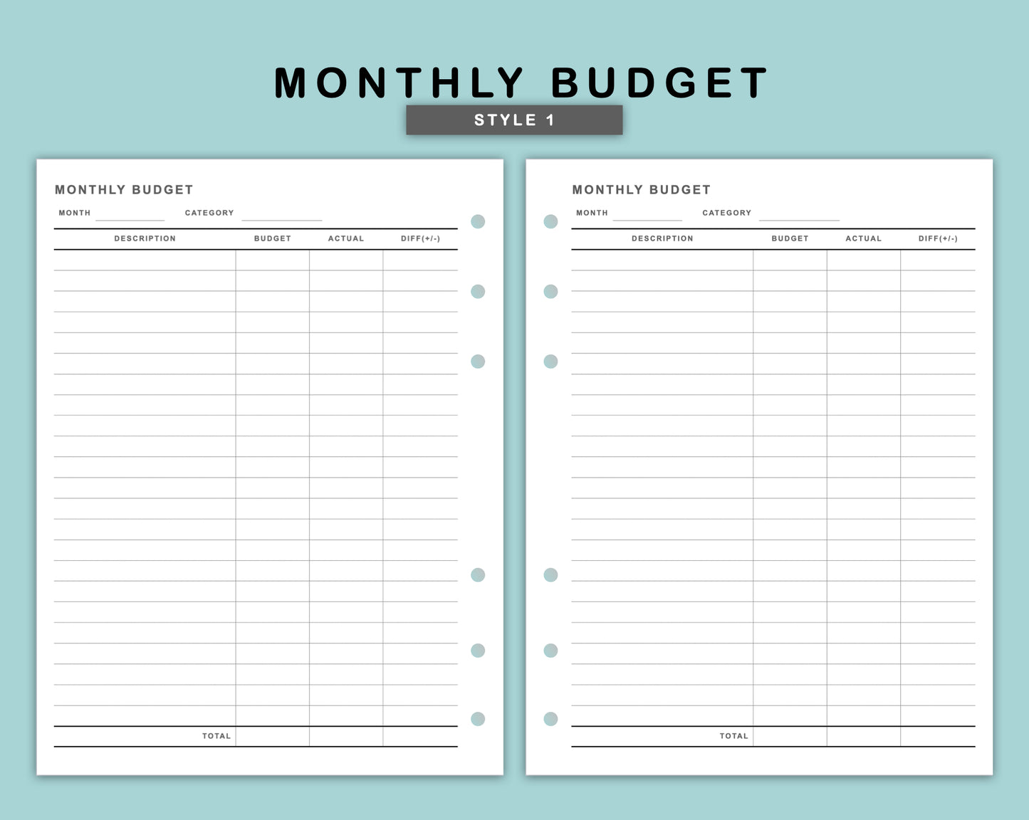 B6 Wide Inserts - Monthly Budget
