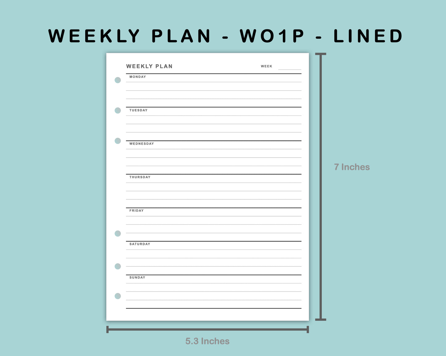 B6 Wide Inserts - Weekly Plan - WO1P - Lined