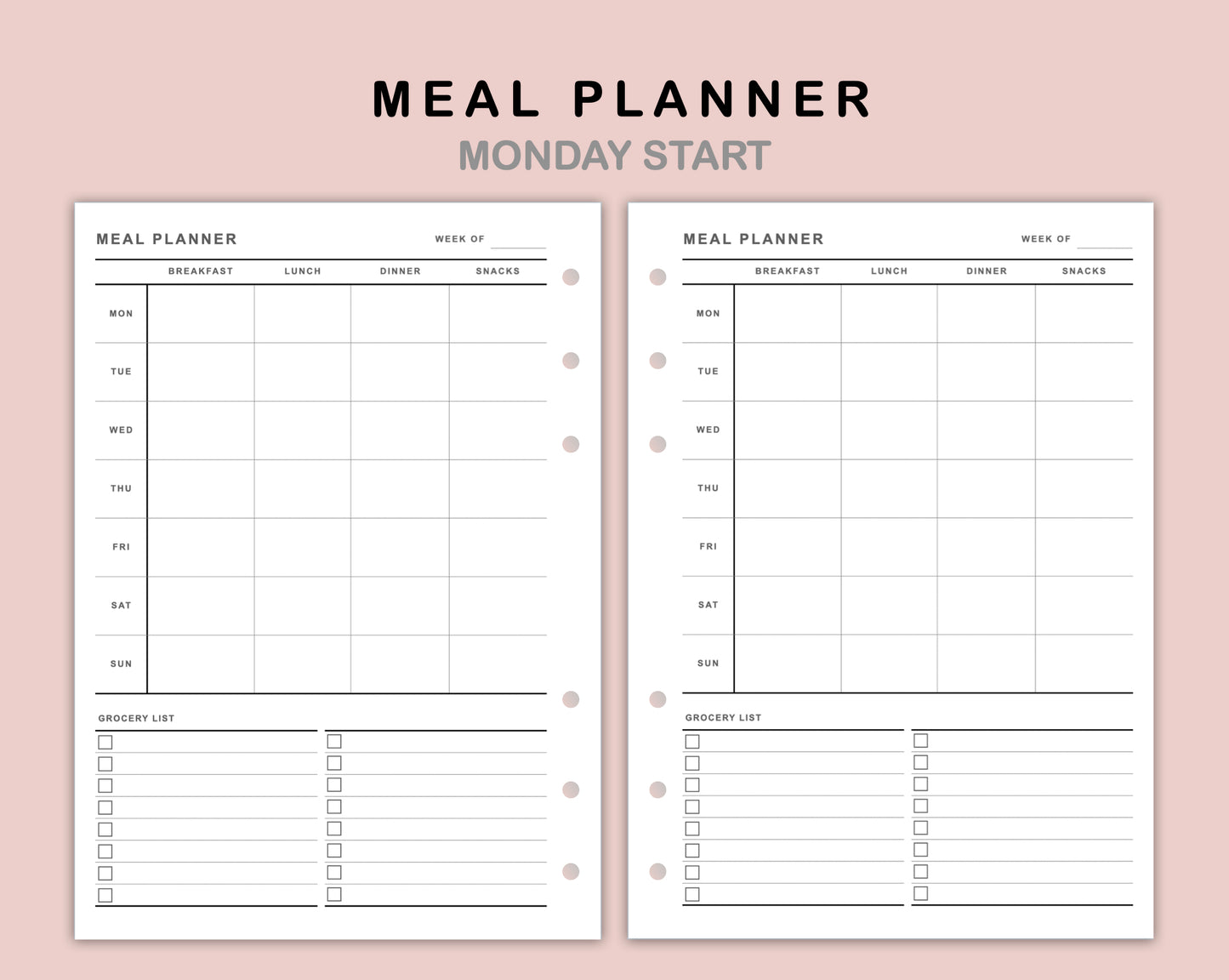 B6 Inserts - Meal Planner with Grocery List